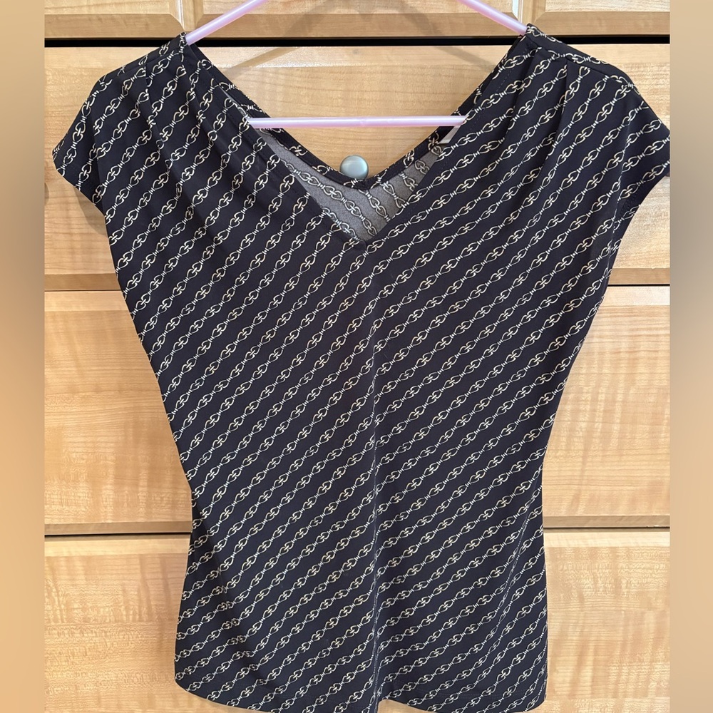 Banana Republic Brown and Gold Link Patterned Top